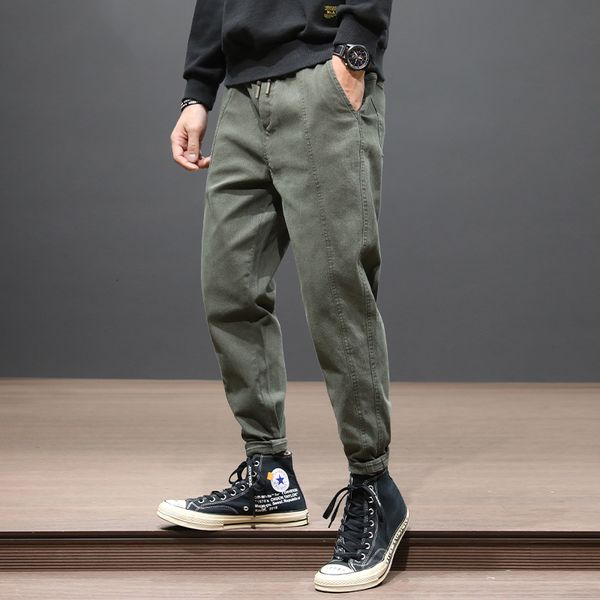 

2021 new korean style fashion men jeans loose fit spliced designer casual harem pants autumn newly streetwear hip hop wide leg trousers uc6z, Blue