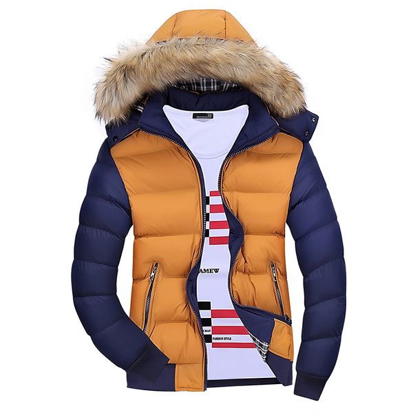 

men's winter jackets thick hooded fur collar parka men coats casual padded mens male warm clothing military quality kg-281, Black