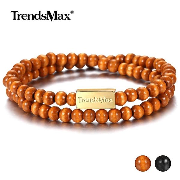 

6мм мужчины wrap черный для double stretch браслет из бисера trendsmax вуд женщины brown long bead подставки tbb020 ювелирные изделия йога s, Golden;silver