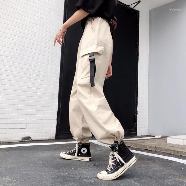 

harajuku cargo pants women casual joggers sweatpants fashion high waist pockets loose streetwear female trousers korean pantalon1, Black;white