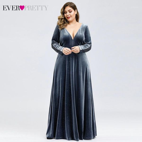 

plus size velour prom dresses ever pretty deep v-neck a-line long sleeve lace back formal party gowns vestidos de gala1, White;black
