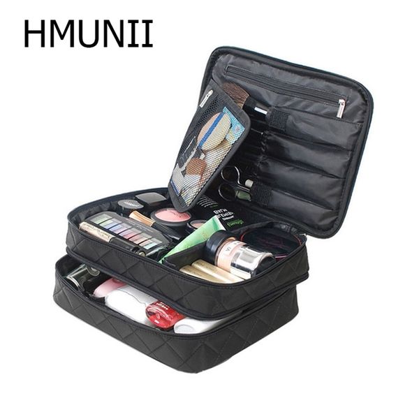 

hmunii large capacity cosmetic bag makeup brush organizer double layer dot pattern travel toiletry bag organizer with mirror lj200917