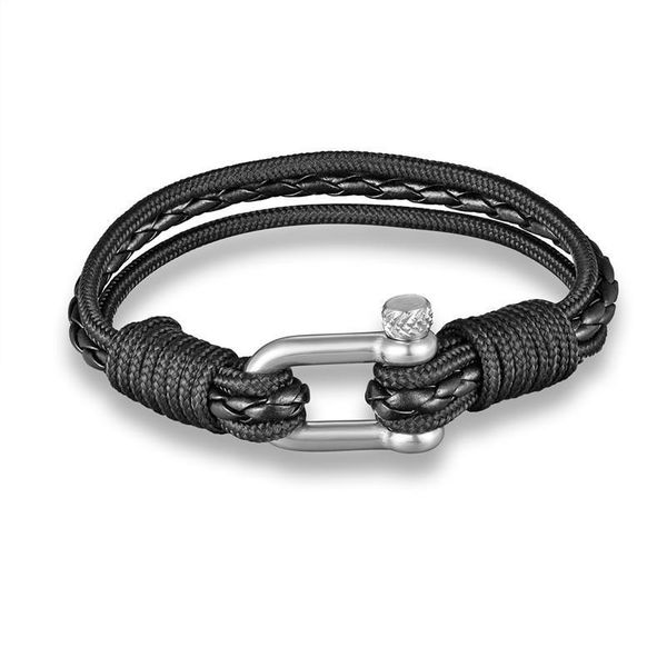 

mkendn new fashion sport camping parachute leather bracelet stainless steel wristband survival bracelet men jewelry qyljte