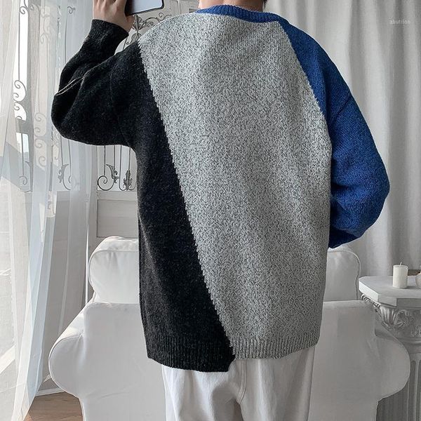

men's sweaters sweater men o-neck korean fashions winter stitching patchwork men's long sleeve knitted pullovers casual sw, White;black