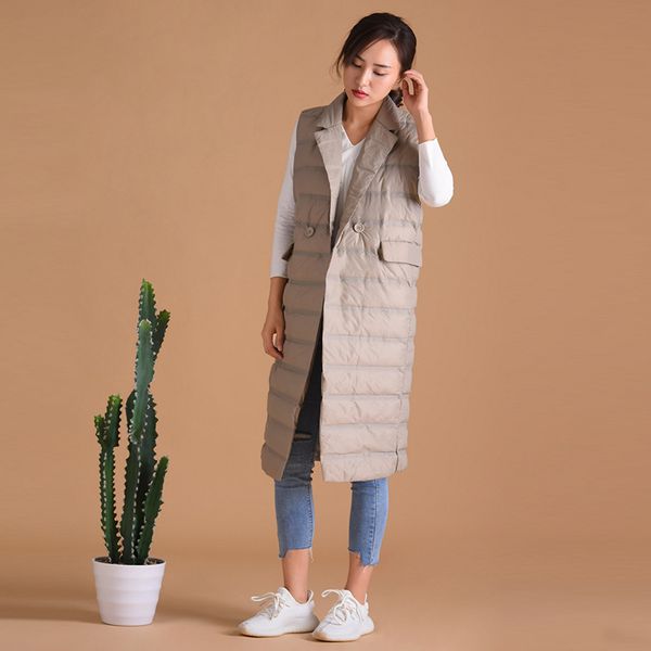 

2021 new women's vest ultra light down vests female sleeveless windproof lightweight warm long waistcoat flku, Black;white