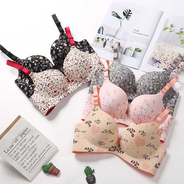 

women floral push up seamless bra lingerie flower print gathered bras one-piece underwear intimates, Red;black