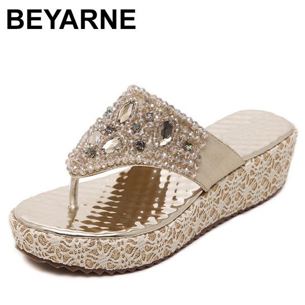 

beyarne summer woman slippers diamond slopes fashion women's slippers large size clip sand beach woman comfortable non-slip shoe x1020, Black