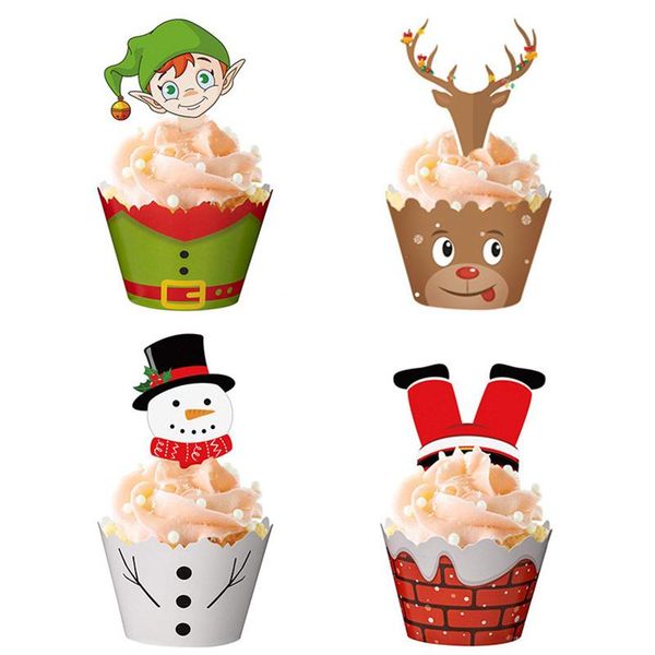 

24pcs/set christmas paper cupcake wrapper santa claus cake er merry christmas xmas new year birthday party cake decorations
