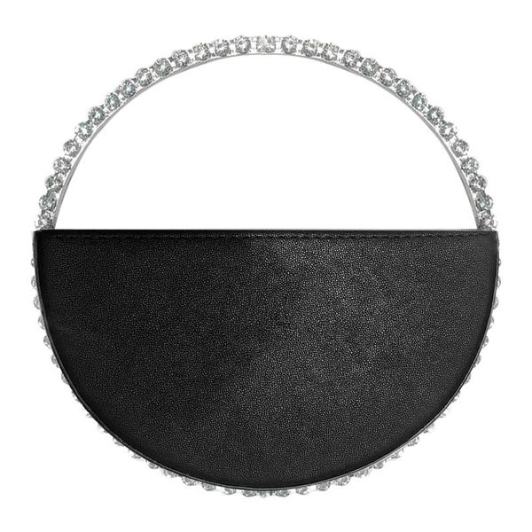 

auau-diamond circular evening bag women round handle rhinestone dinner clutch purse ladies half moon handbag fashion