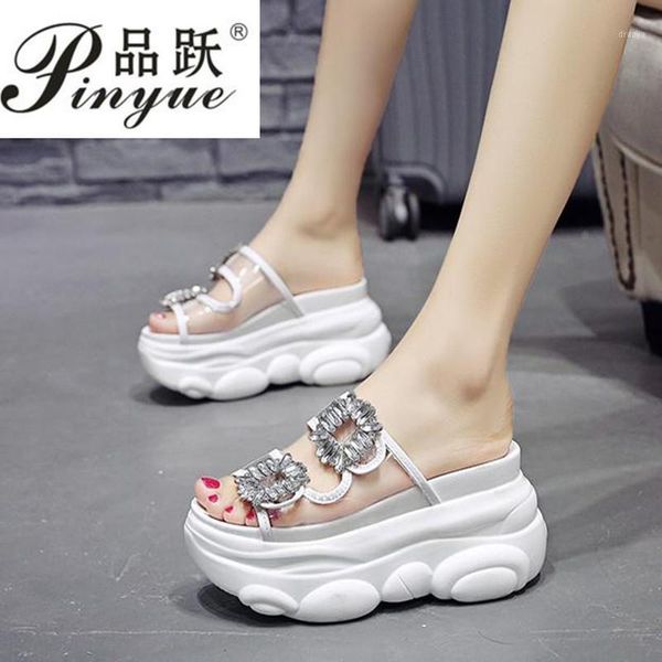

slides women slippers summer platform flip flops shoes women rhinestone wedges heel beach jelly shoes slippers1, Black