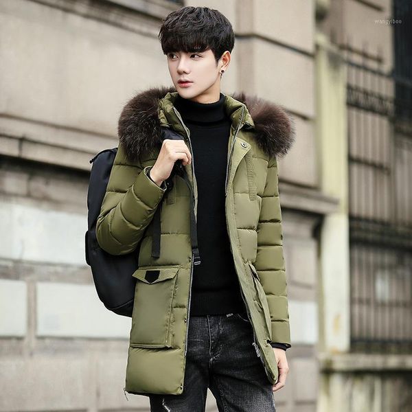 

new casual parkas long thick men coat warm wadded parka mens winter outwear coats high collar slim hooded male jackets overcoat1, Black