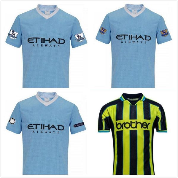

2011 2012 98 99 retro soccer jersey home blue man vintage football shirt classic beckham dzeko kun aguero balotelli city nasri silva, Black;yellow