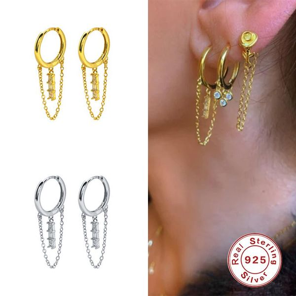 

Aide 925 Sterling Silver Shiny Cubic Zircon Long Tassel Huggie Earrings Good Quality Hoop Earrings For Women joyas de plata 925, Golden;silver
