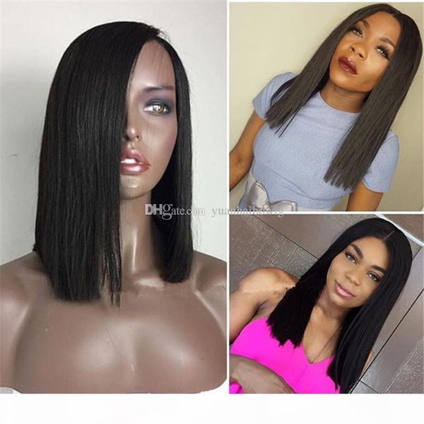 

каре человеческих волос парика 1b layer straight virgin волос полный парик шнурка для черных женщин бесплатная доставка, Black;brown