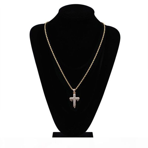 

2018 new necklace drip cross hip hop jewelry inlaid zircon iced out chain vintage geligion pendant necklace jewelry factory wholesale, Silver