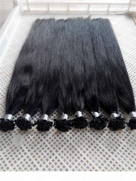 

100g 16-26inch #1 jet black keratin prebonded nail u tip hair extensions silk straight brazilian indian peruvian remy pre bonded hair