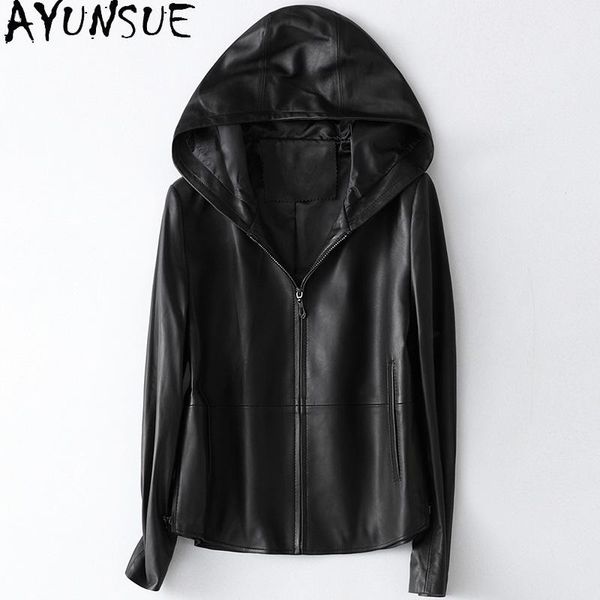 

ayunsue genuine leather jacket women 2020 100% sheepskin coat female hooded spring autumn short jackets hq20-yfg030a kj5332, Black