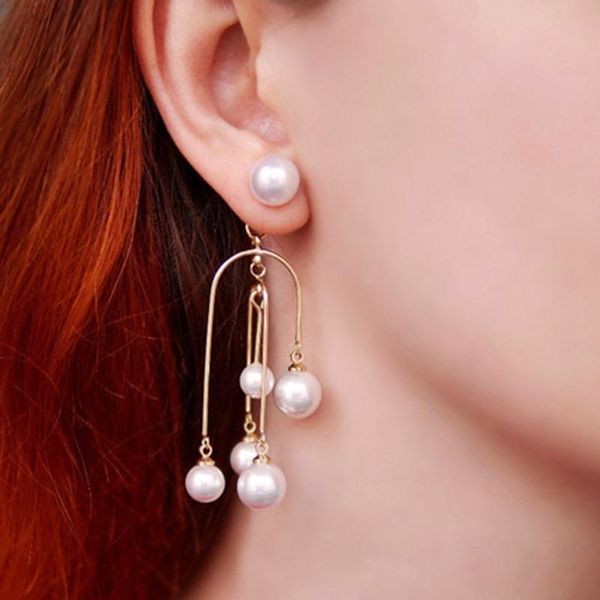 

aensoa 2020 new arrival simulated-pearl trendy long women dangle earrings unique pearl tassel earrings baroque drop earring, Silver