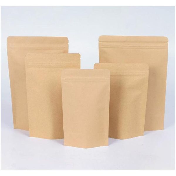 

11 sizes brown kraft paper stand-up bags heat sealable resealable zip pouch inner foil food storage packaging bag wi wmtecx five2010