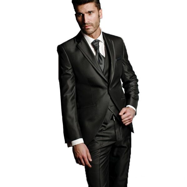 

classic one button groom wedding notch lapel men suits mens wedding suits tuxedo costumes de pour hommes men(jacket+pants+tie+vest) w611, Black;gray