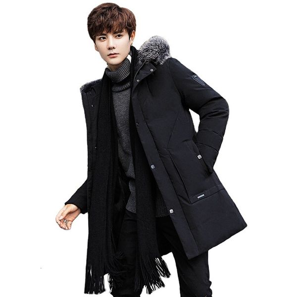 

2020 middle long hooded young and middle-aged collar winter warm down jacket men's fashion, Black