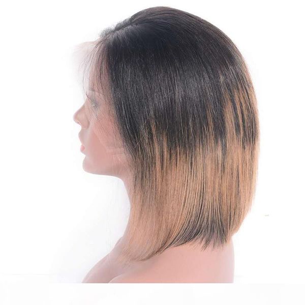 

lace front human hair wig brazilian straight hair 130% density ombre color 3t 1b 4 27 human hair bob wig, Black;brown