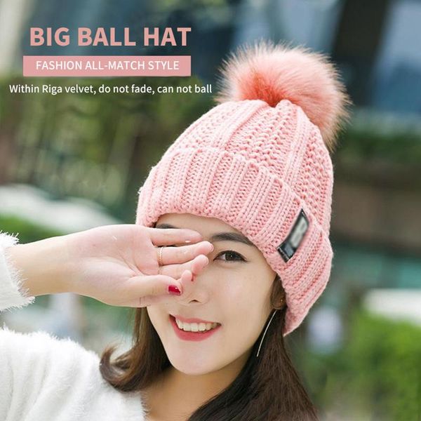 

beanie/skull caps casual women beanie pom hat wool cap bobble warm winter ladies ribbed knitted thicken ski hats, Blue;gray