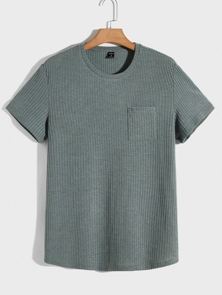 

men pocket patched waffle knit roll sleeve tee i3hk#, White;black