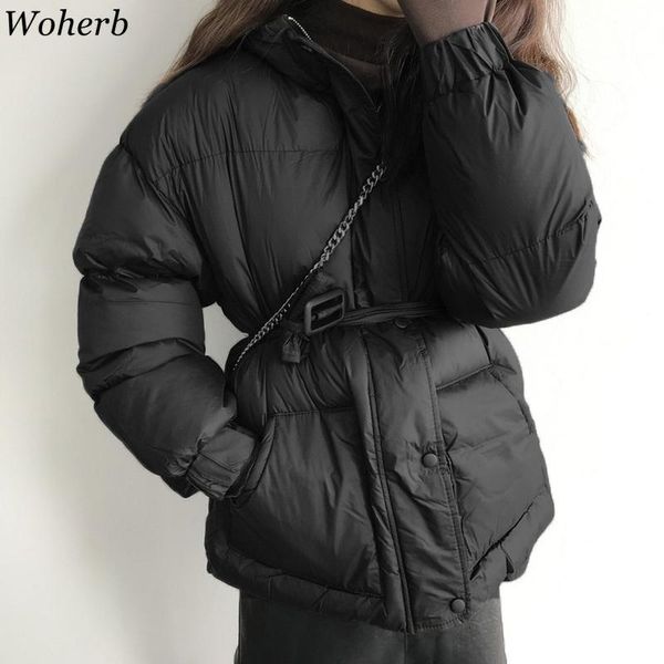 

woherb solid women hooded parka womens winter fashion 2020 padded coats female puffer wadded jackets abrigos mujer invierno, Black