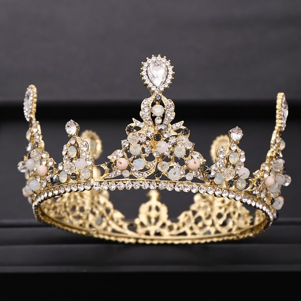 

vintage bridal crown baroque gold rhinestone crystal crown wedding hair accessories bridal headdress queen tiara prom accessorie, Slivery;golden