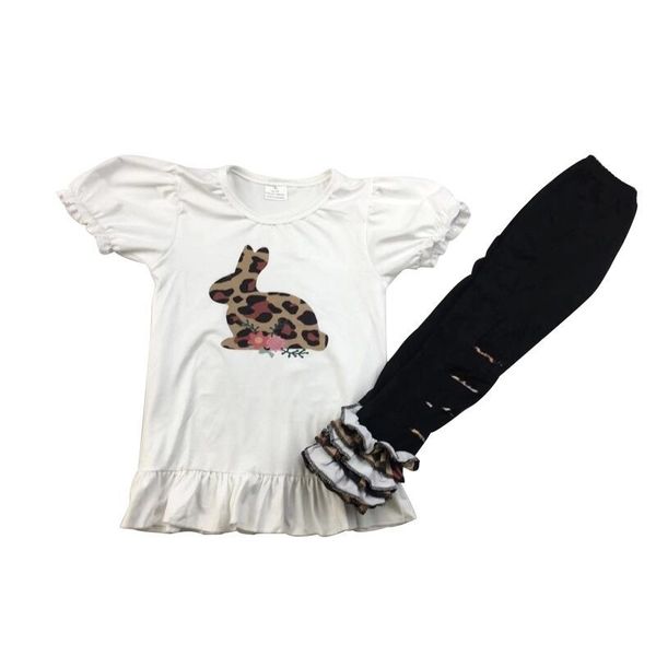 

vintage style girl clothes leopard easter bunny fashion bell pants outfit for girls y200325, White