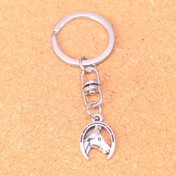 Keychain de moda 21*15mm Cabe￧a de cavalo em pingentes de ferradura J￳ias de joalheria Diy Chain Chain Ring Ring Setentir para presente