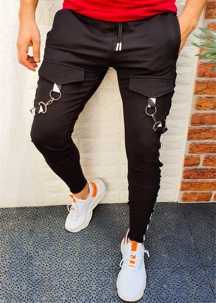 

hip hop pants sport black spliced fitness streetwear joggers pants hja676