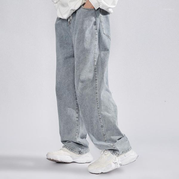 

extfination men casul jeans spring autumn male straight stretch denim pants summer harajuku jeans baggy belt denim1, Blue