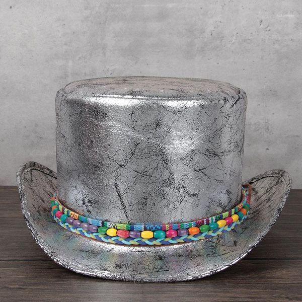 

3 size women leather hat president lday fedora hat magic flat cosplay pork pie party caps dropshiping 13cm1, Blue;gray