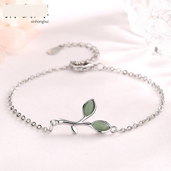 

sbyof korean fresh hand leaf bracelet cat's green fashion temperament eye jewelry female small fashion bracelet togrv, Golden;silver