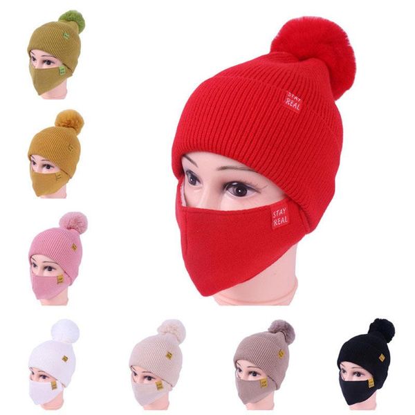

fall/winter cycling hat + face mask ear protection warm knit hat outdoor warm wool knitted hood mask two-piece set, Blue;gray