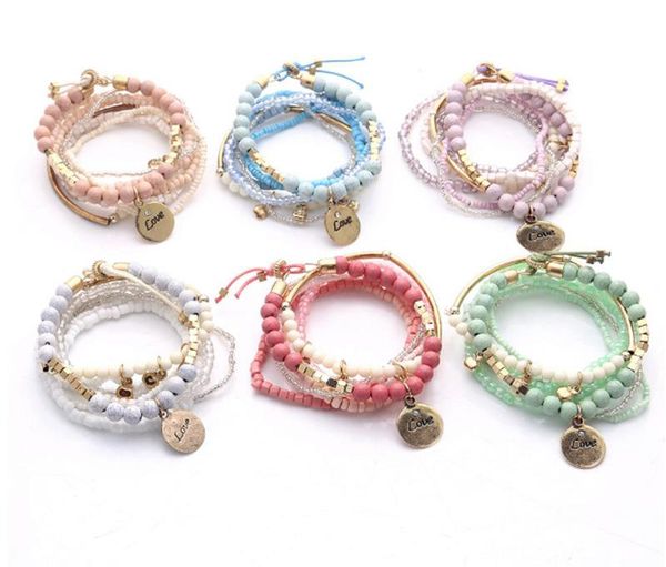 

fashion women bracelet conch bohemia letters love coins beaded multi-layer bracelets wristband trendy females jewelry, Black