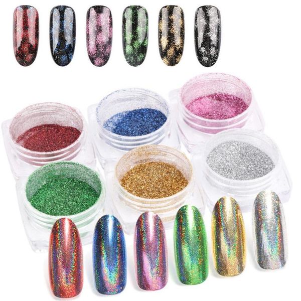 

nail glitter 6colors 0.2mm holographic glitters hologram dust powder nails art holo powders decorations, Silver;gold