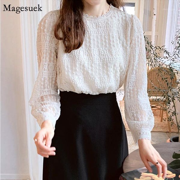 

fashion lace white shirt women casual long sleeve ladies and blouses loose pleated elegant blouse women blusas mujer 118401