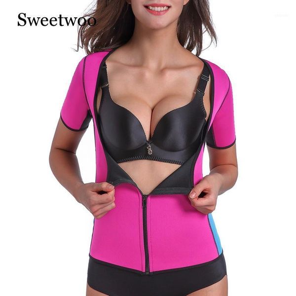 

waist support sweetwoo bodysuit women slimming zipper trainer body shaper workout shape wear corset sweat vest1, Black;gray