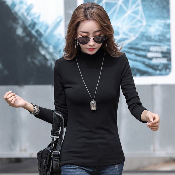 

new long sleeve korean solid color slim t-shirt fitting women's bottoming shirt autumn women's standing collar with t-shirt 6pdxo, White