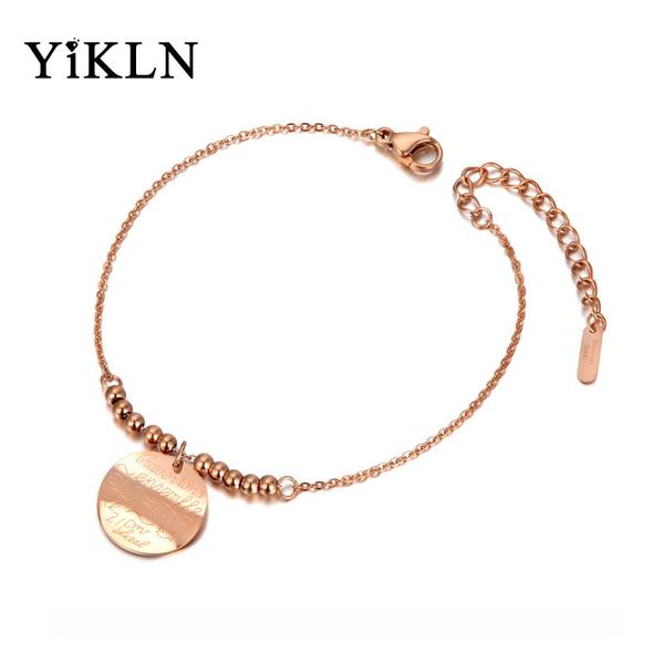 

yikln trendy titanium stainless steel round tag charm bracelets for women girls bohemia chain & link pendant bracelet yb20048, Golden;silver