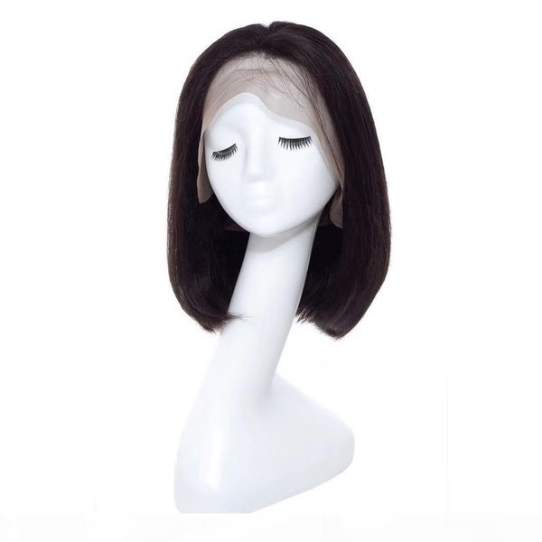 

all the real hair straight hair bobo bob wig before bud silk net 13 * 4 natural color 1 b human hair wigs, Black;brown