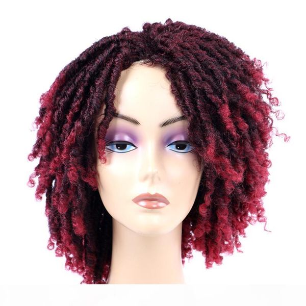 

6 inch dreadlock curly wig short twist 190g pc ombre brown for black white women and men afro curly synthetic wig