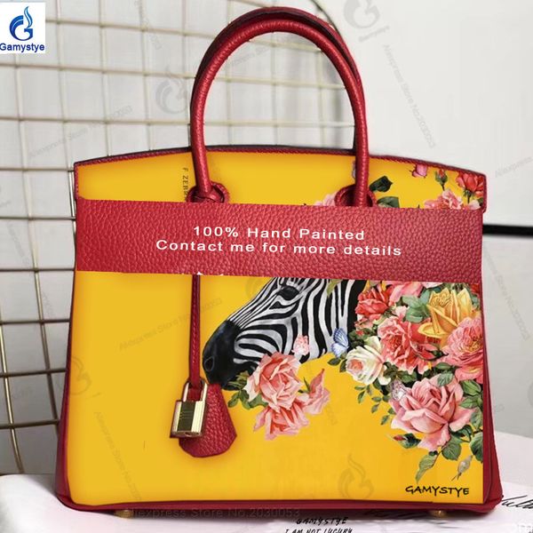 

zebra in the flower fashion handbags genuine leather handle bags women messenger bag female shoulder bag luxury classic bags