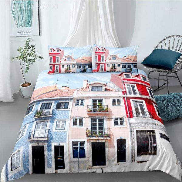 

modern printed comforter cover set colorful street house bedding kids adults duvet cover set single double  king bed liner1