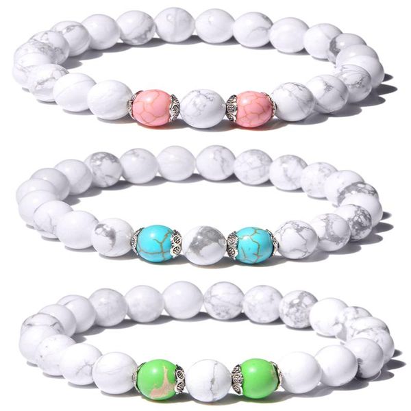 

белый бирюза камень бисер браслет природных howlite бирюзой бусины камень драгоценный камень браслет yoga ювелирные изделия для женщин подар, Black