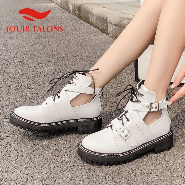 

jouir talons new fashion brand women shoes big size 40 flat platform ankle boots leisure buckle straps cross-tied female shoes, Black