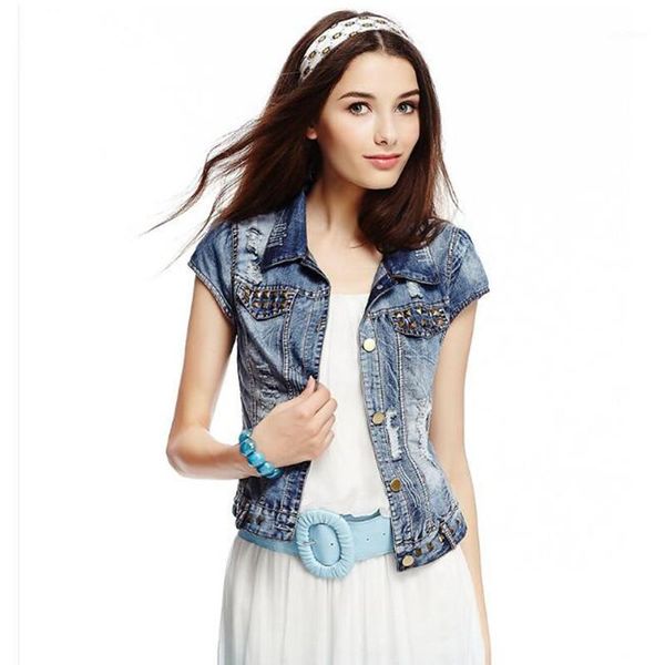 

new denim vest women short sleeves jeans jacket vest casual slim summer waistcoats for woman1, Black;white